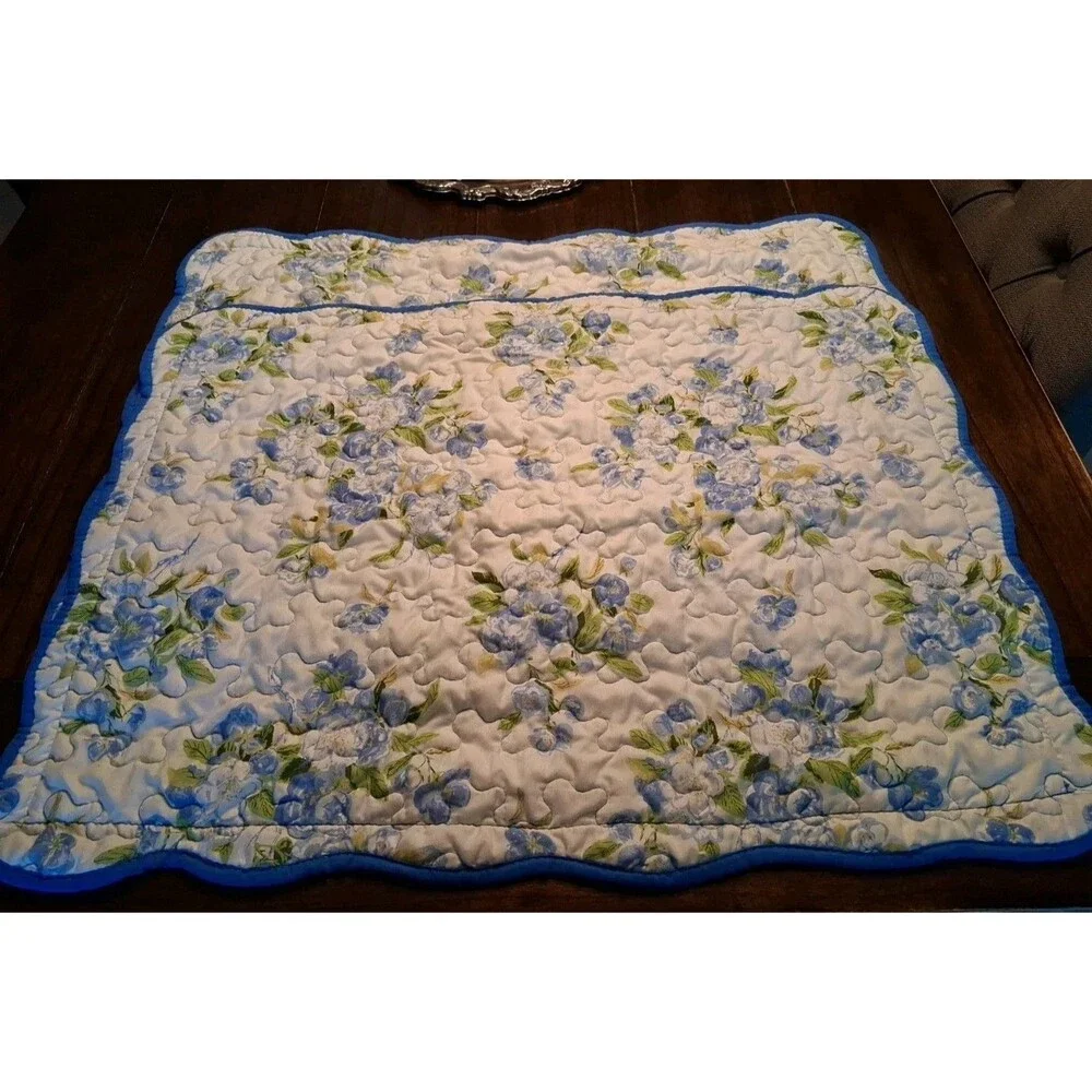 Floral Pillow Shams Set Of 2 Vintage Blue Waverly Quilted 30x24” Envelope Style
